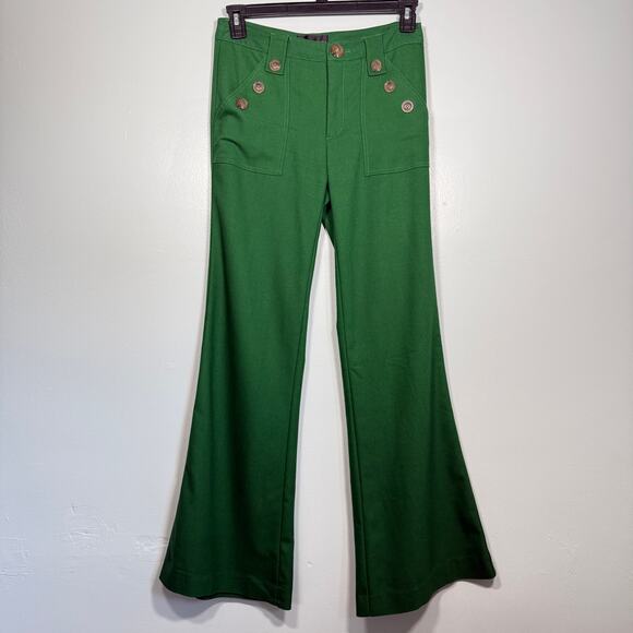 Corey Lynn Calter Green Sailor Flare Pants Size 4 Retro Nautical Wide Leg - Picture 2 of 8